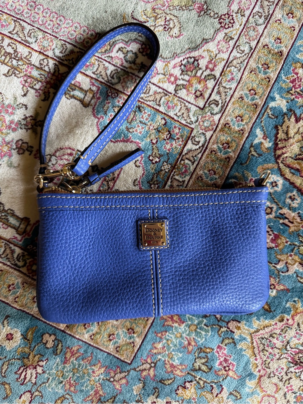Dooney & Bourke Pebble Grain Leather Large Slim Wristlet Periwinkle - RARE Color